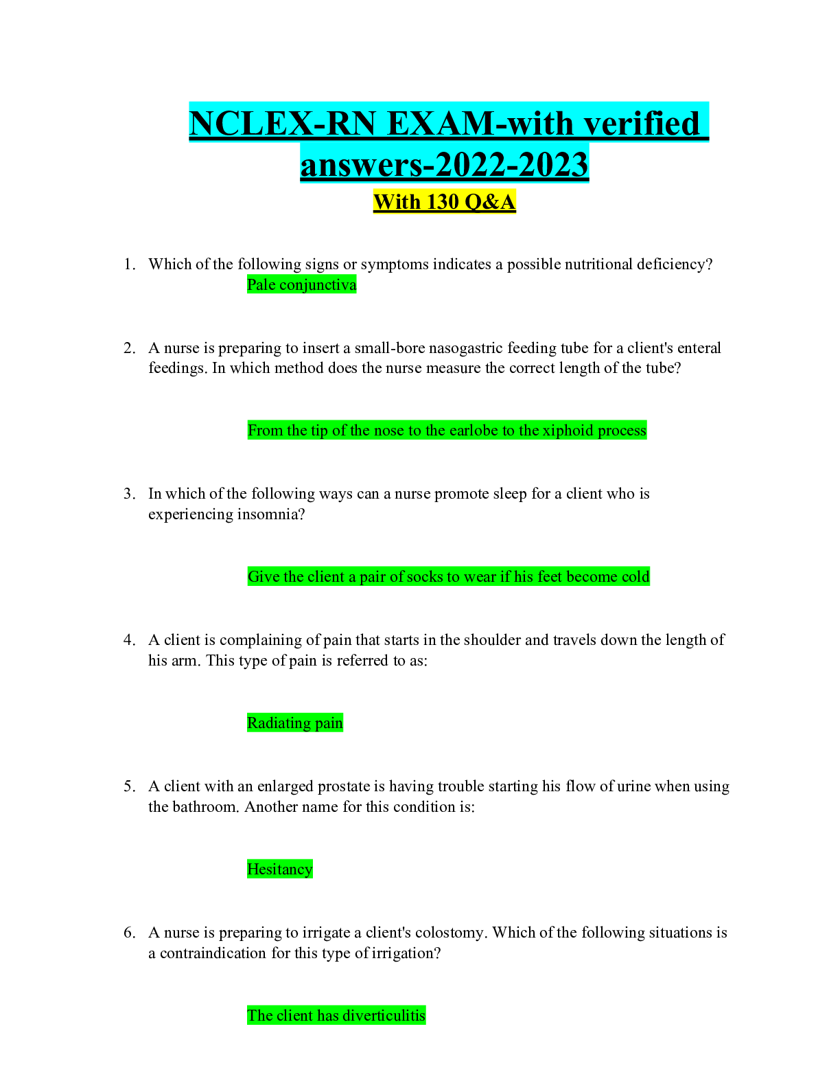 Preview image for NCLEX-RN EXAM-with verified answers-2022-2023